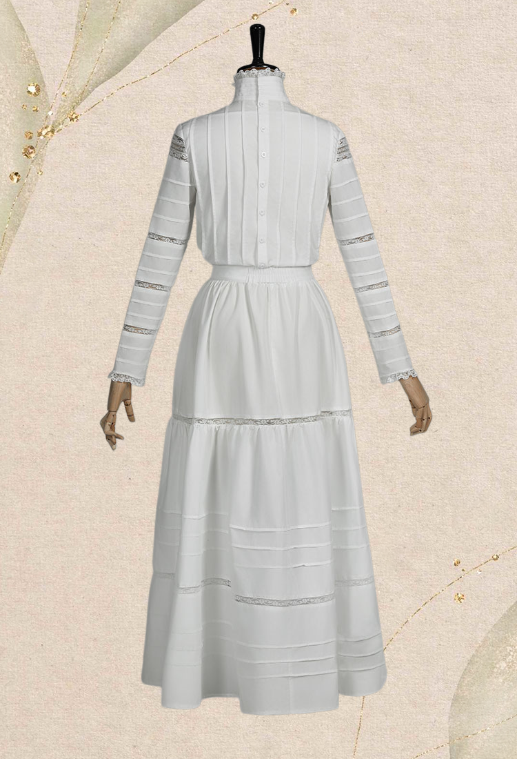 Medieval Renaissance Vintage Style Edwardian White Dress Set Gothic Sleeveless Lining Long Sleeve Top and Skirt