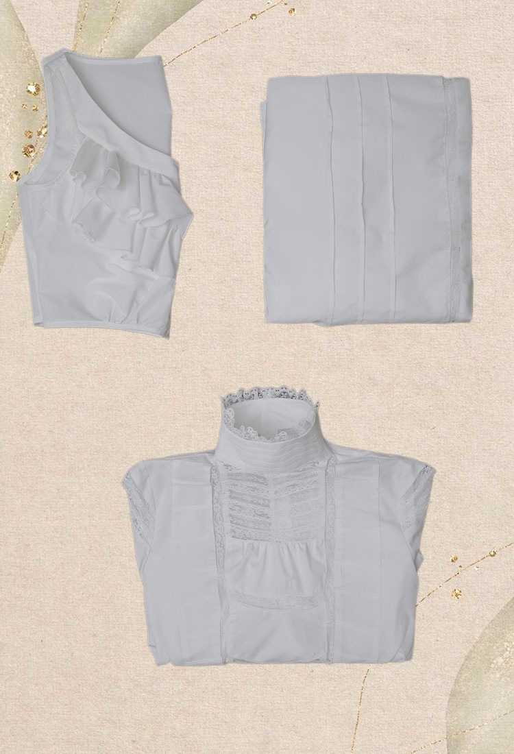 Medieval Renaissance Vintage Style Edwardian White Dress Set Gothic Sleeveless Lining Long Sleeve Top and Skirt