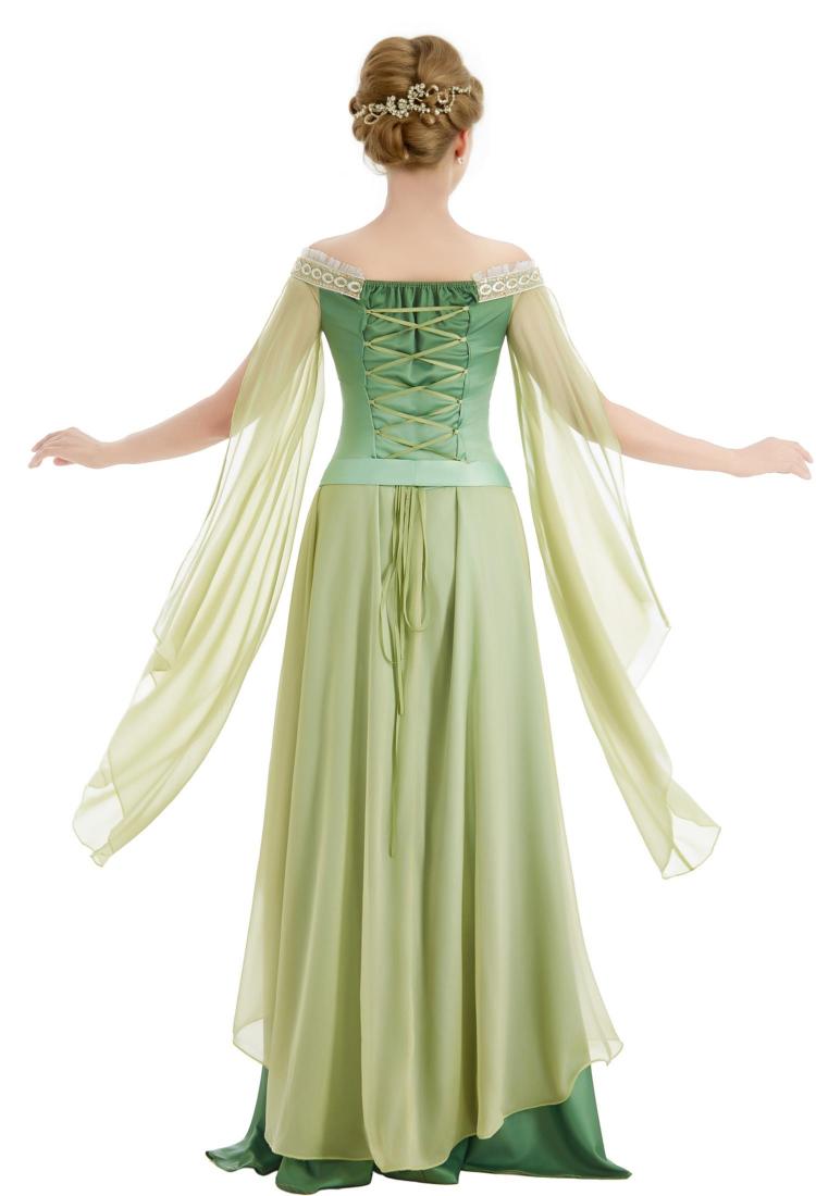 Medieval Dreamy Yellow Green Gradient Elf Dress Elegant Strapless Dress with Belt