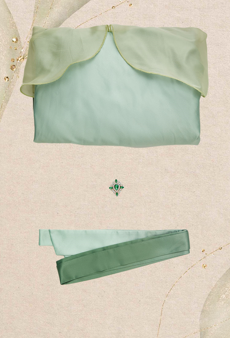 Medieval Dreamy Yellow Green Gradient Elf Dress Elegant Strapless Dress with Belt