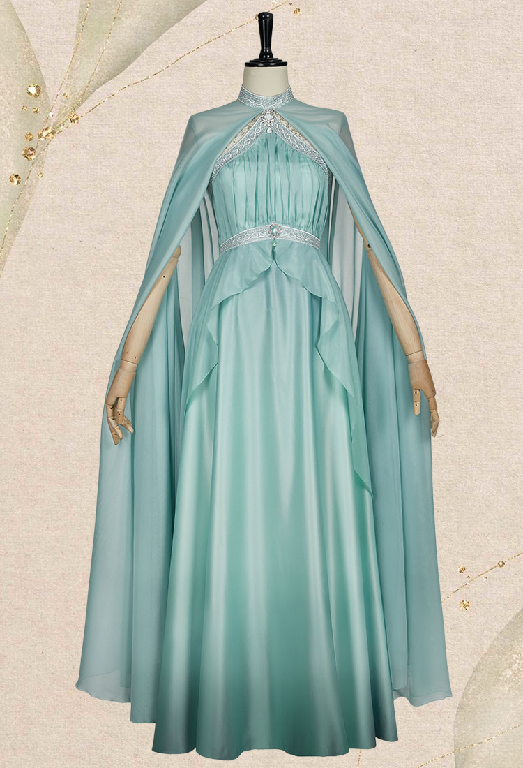 Medieval Renaissance Fairy Dress Vintage Elf Halter Neck Dress with Cape