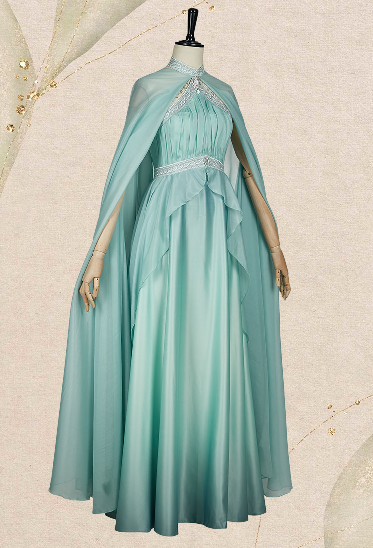 Medieval Renaissance Fairy Dress Vintage Elf Halter Neck Dress with Cape