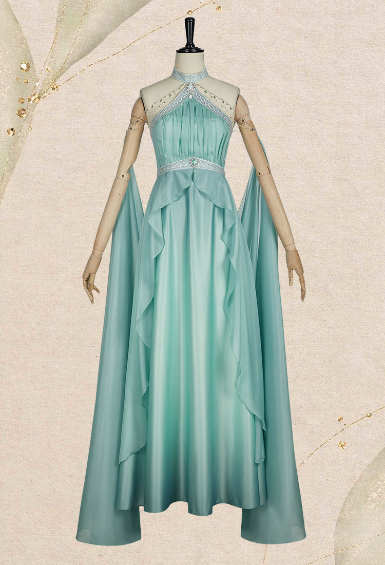 Medieval Renaissance Fairy Dress Vintage Elf Halter Neck Dress with Cape