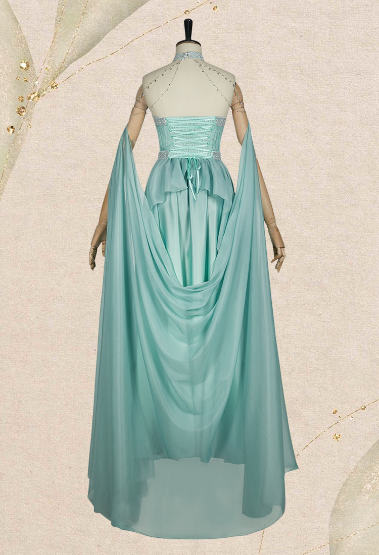 Medieval Renaissance Fairy Dress Vintage Elf Halter Neck Dress with Cape
