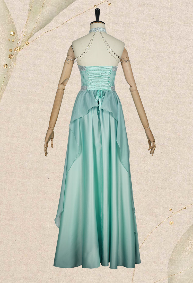 Medieval Renaissance Fairy Dress Vintage Elf Halter Neck Dress with Cape