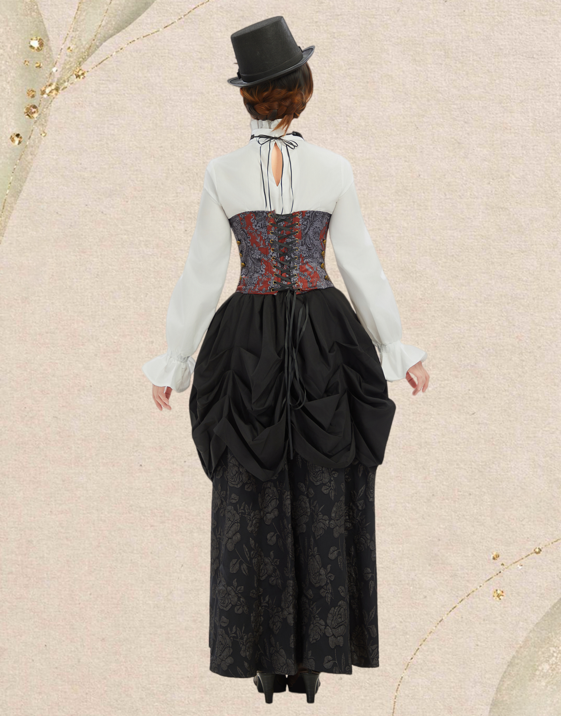 Medieval Steampunk Outfit Vintage Victorian Blouse Skirt with Corset and Tie
