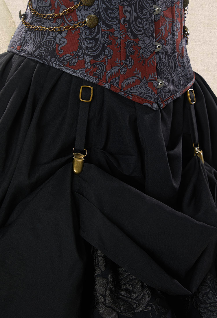 Medieval Steampunk Outfit Vintage Victorian Blouse Skirt with Corset and Tie