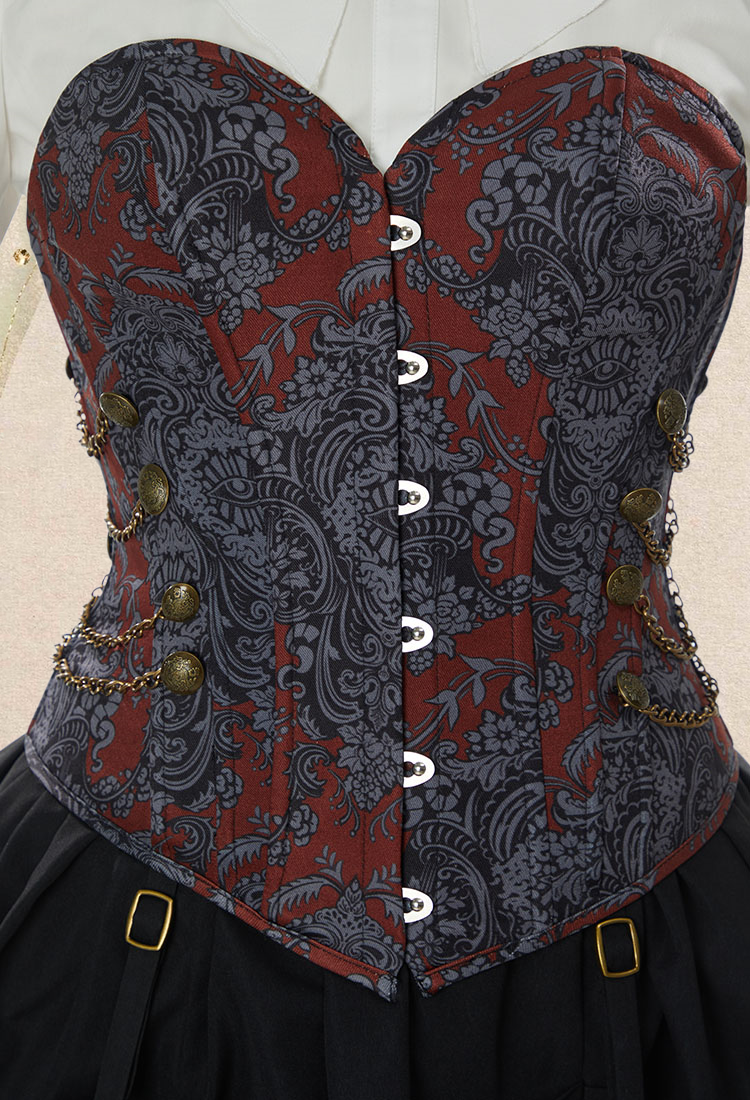 Medieval Steampunk Outfit Vintage Victorian Blouse Skirt with Corset and Tie