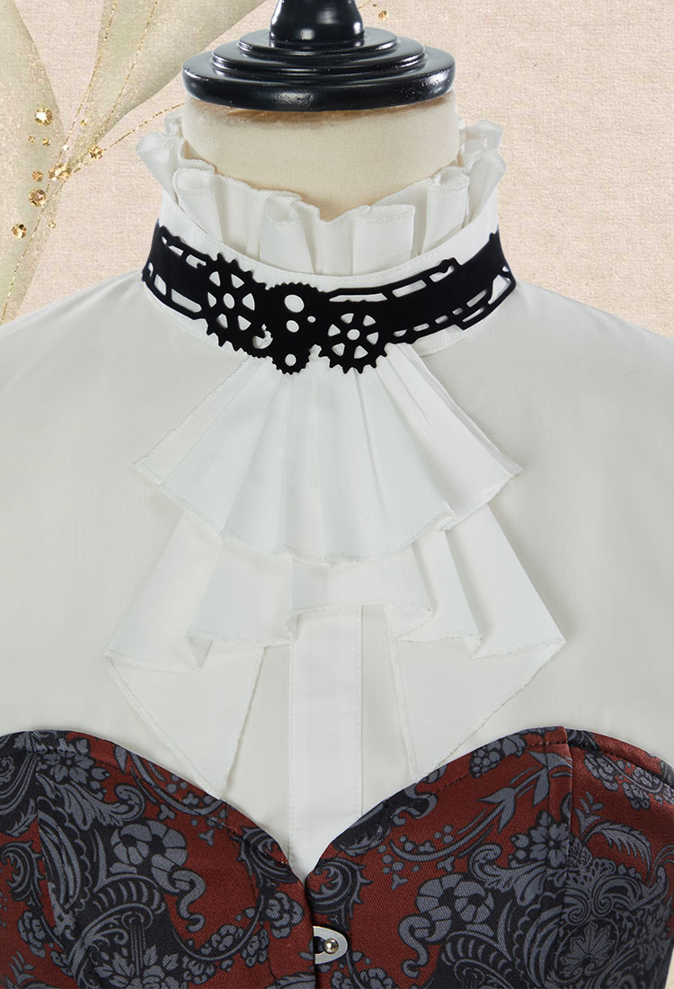 Medieval Steampunk Outfit Vintage Victorian Blouse Skirt with Corset and Tie