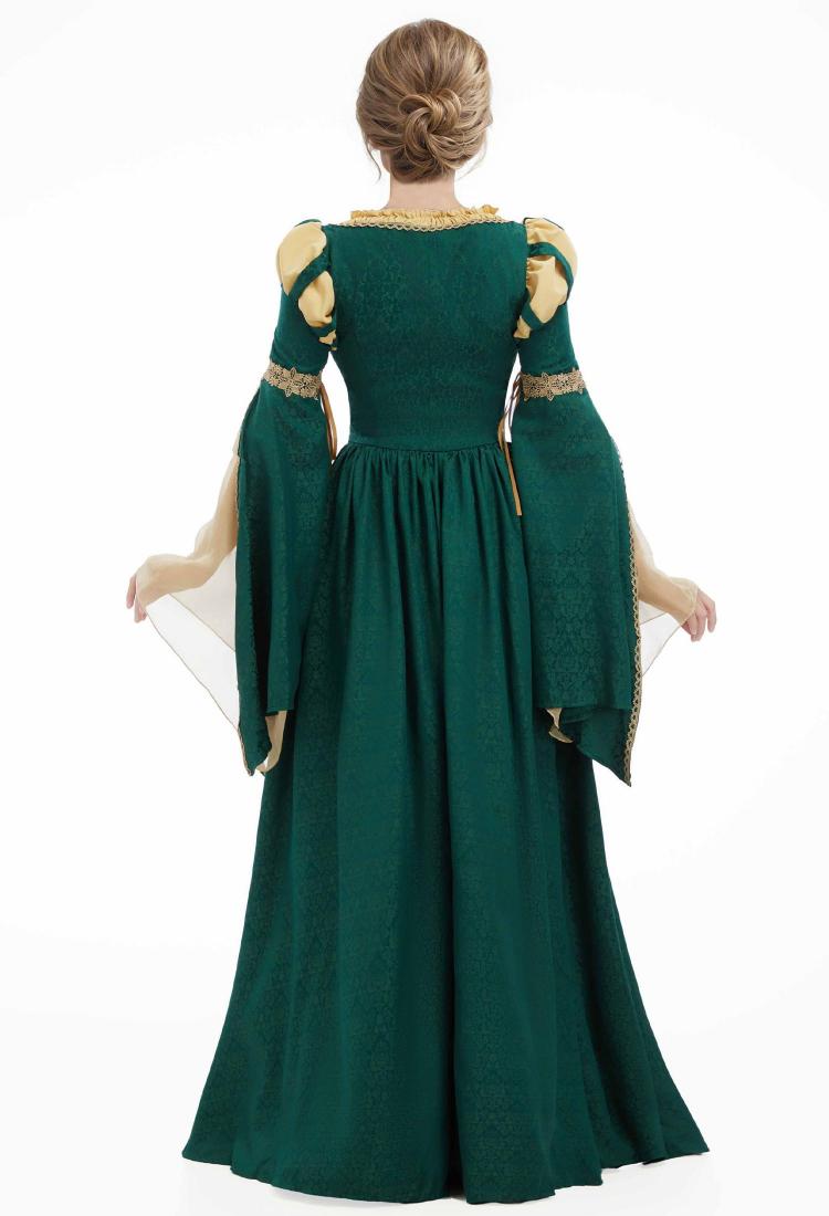 Medieval Renaissance Outfit Green and Yellow Vintage Wide Sleeve Dress