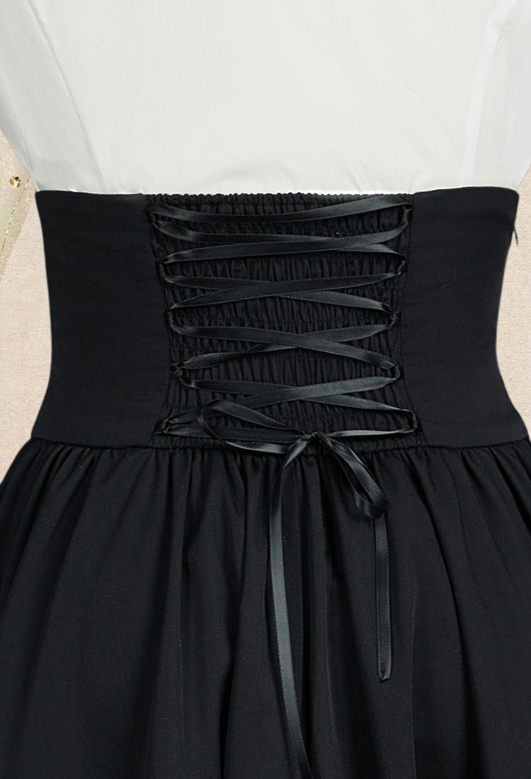 Vintage Victorian Style Blouse Skirt Set Medieval Gothic Halloween Costume with Tie