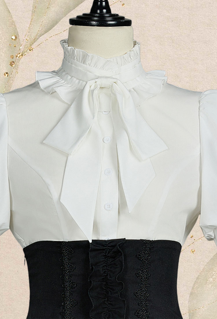 Vintage Victorian Style Blouse Skirt Set Medieval Gothic Halloween Costume with Tie