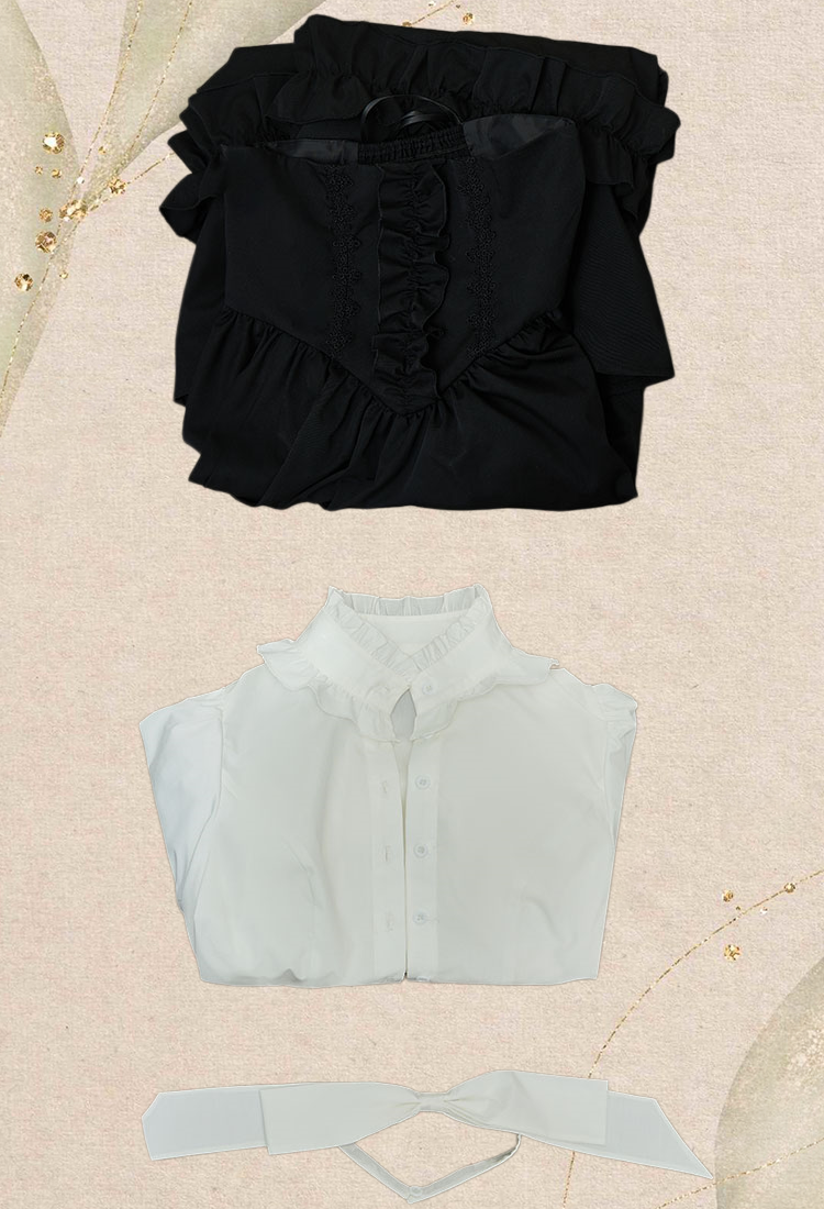 Vintage Victorian Style Blouse Skirt Set Medieval Gothic Halloween Costume with Tie