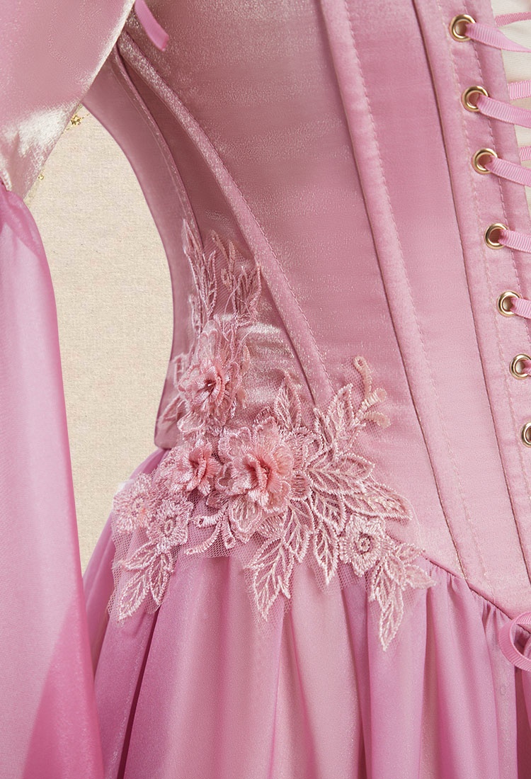 Medieval Renaissance Costume Elf Style Pink Gradient Dress with Sleeves