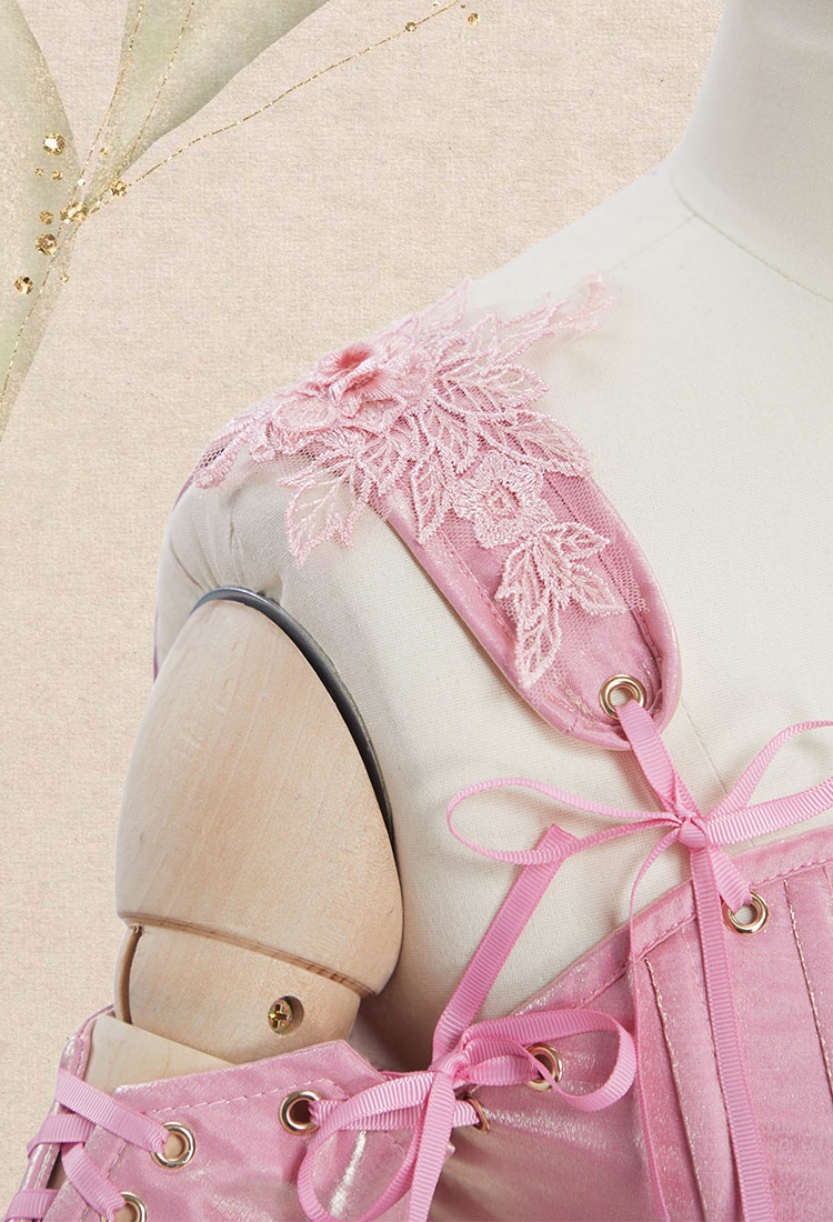 Medieval Renaissance Costume Elf Style Pink Gradient Dress with Sleeves