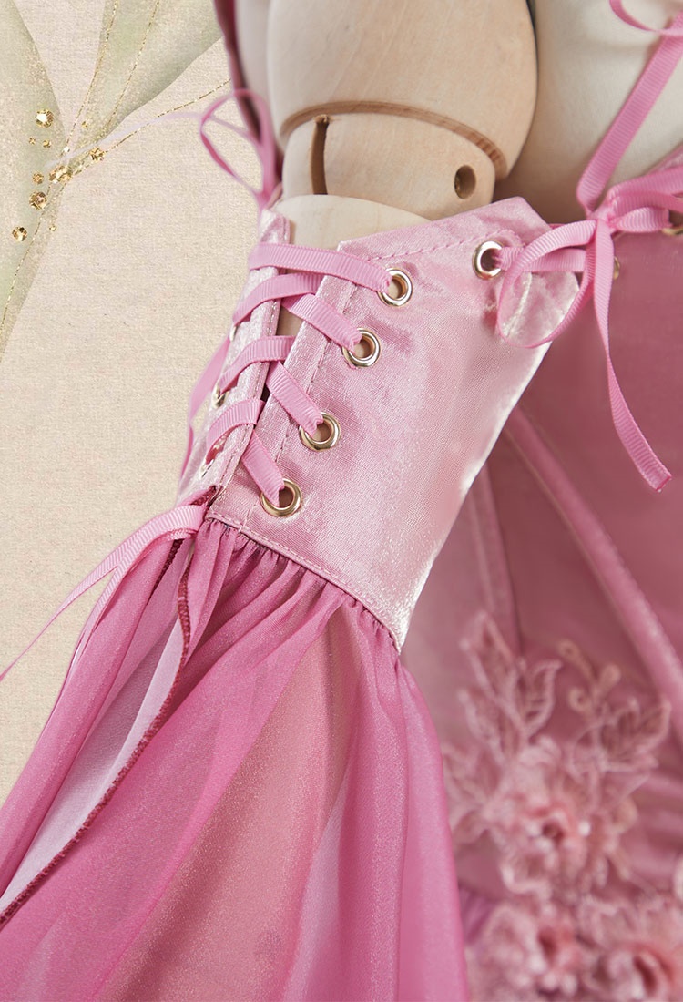 Medieval Renaissance Costume Elf Style Pink Gradient Dress with Sleeves