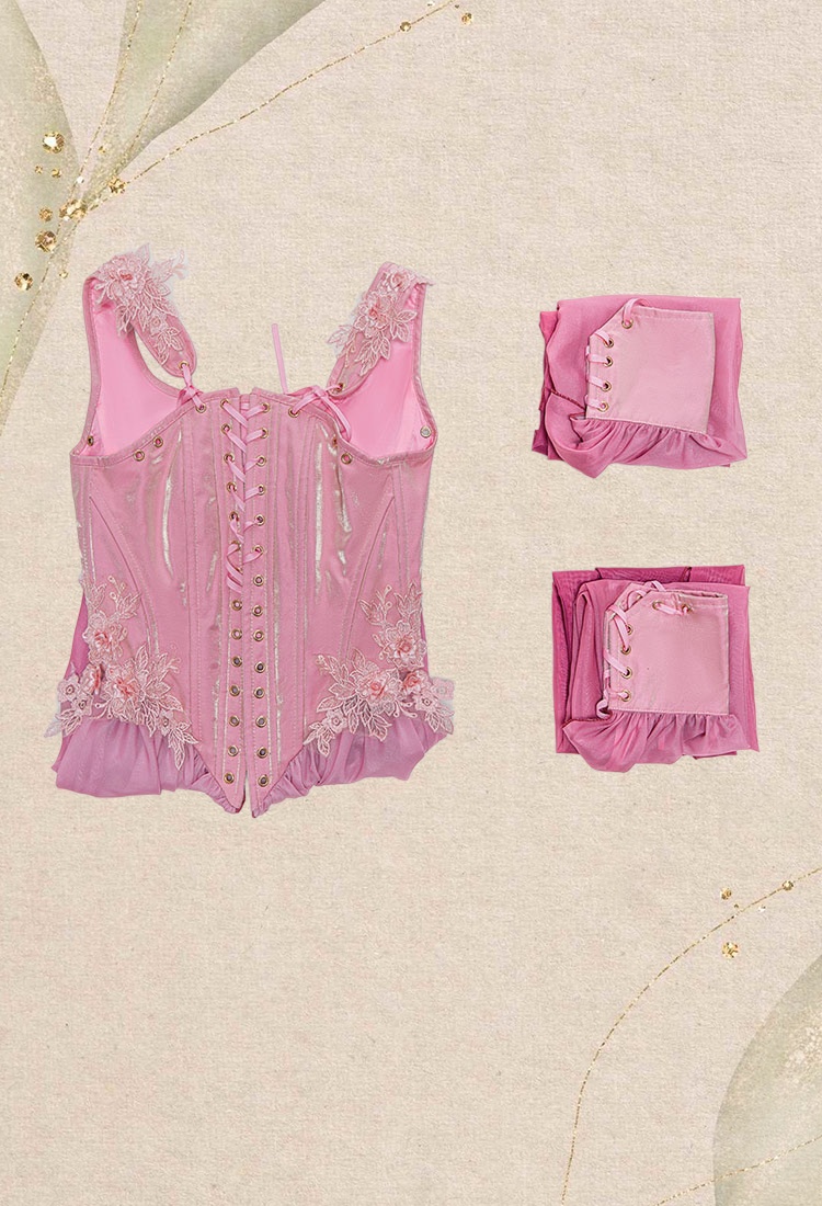 Medieval Renaissance Costume Elf Style Pink Gradient Dress with Sleeves