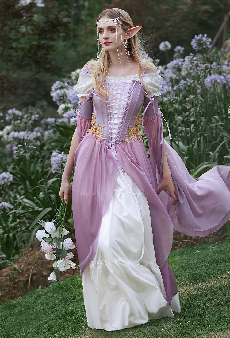 Medieval Renaissance Costume Elf Style Gradient Dress with Sleeves