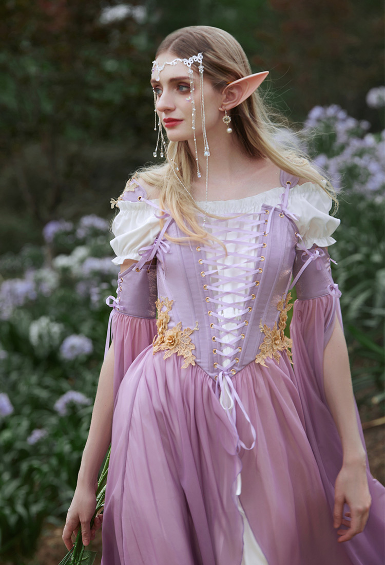Medieval Renaissance Costume Elf Style Gradient Dress with Sleeves