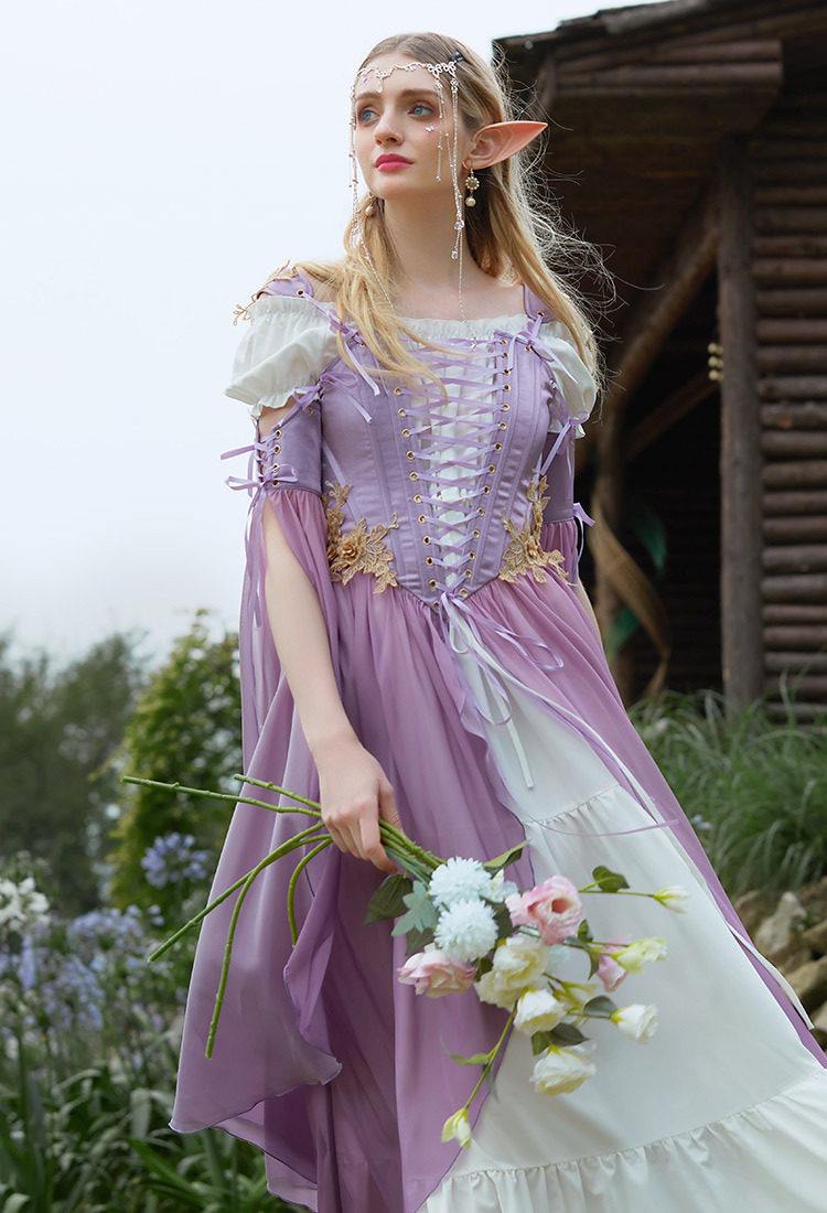 Medieval Renaissance Costume Elf Style Gradient Dress with Sleeves