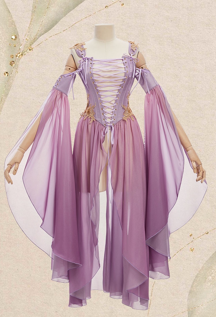 Medieval Renaissance Costume Elf Style Gradient Dress with Sleeves