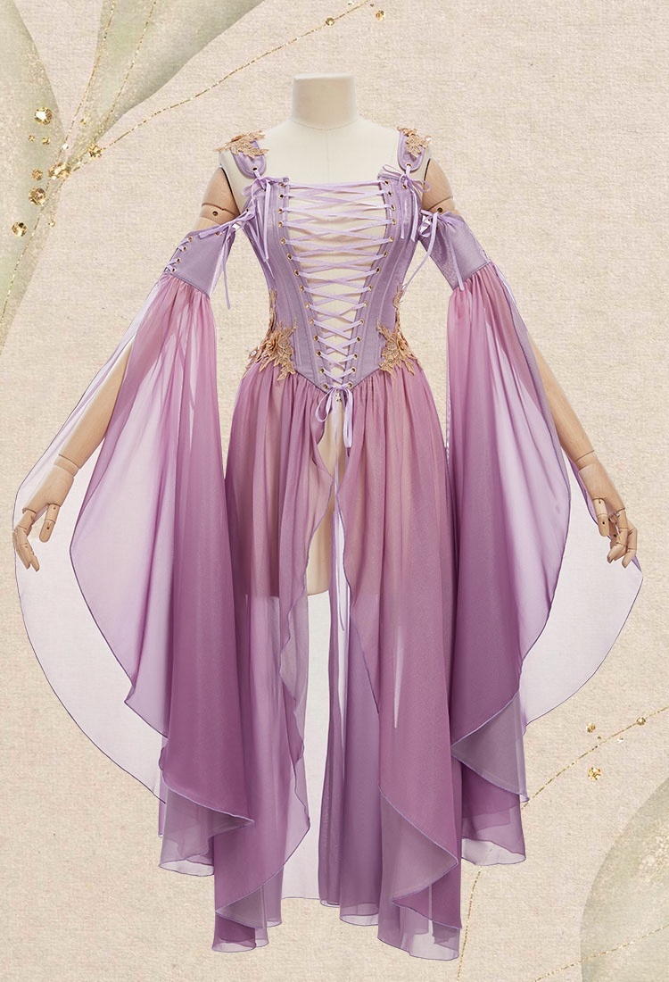 Medieval Renaissance Costume Elf Style Gradient Dress with Sleeves