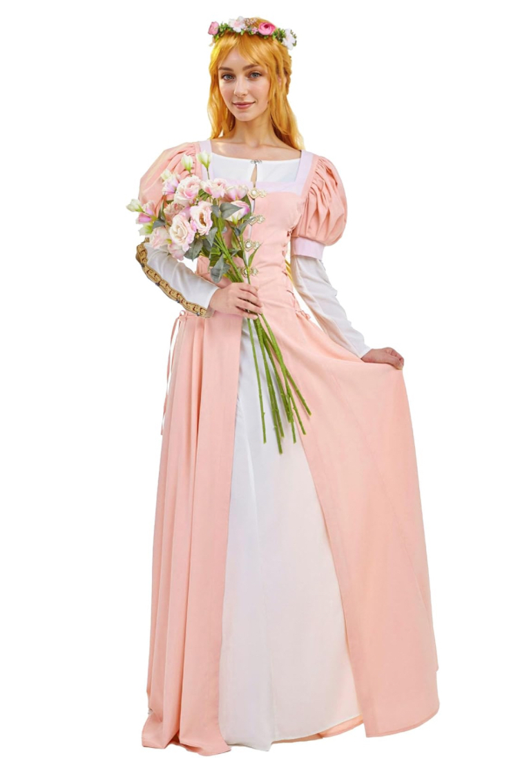 Medieval Renaissance Costume Vintage Retro Puff Sleeves Fake Two Piece Dress