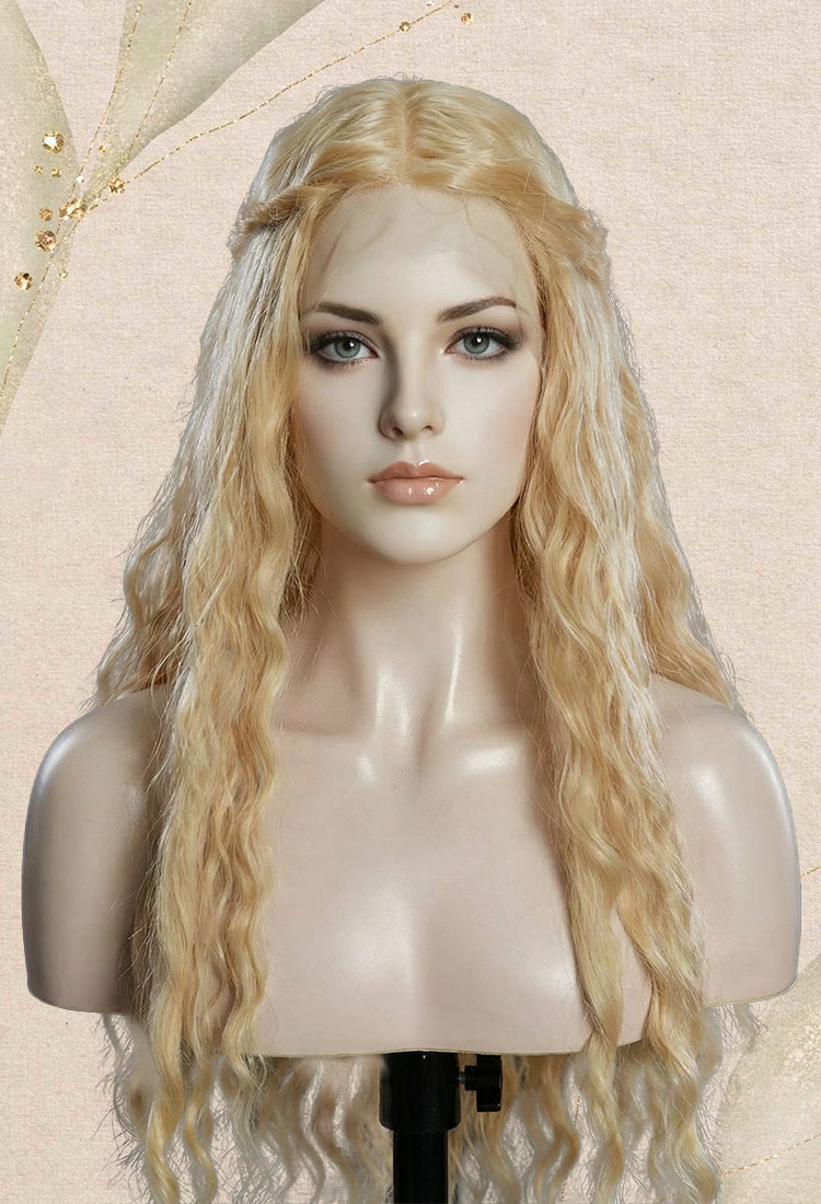 Fairy Queen Cosplay Wig Golden Blonde 35.4-inch Long Curly Lace Front Wig