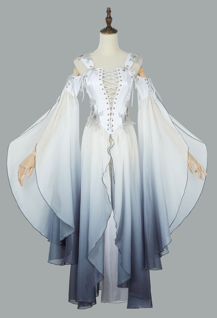 Medieval Renaissance Costume Elf Style Green Dress with Sleeves Cosplay Costume