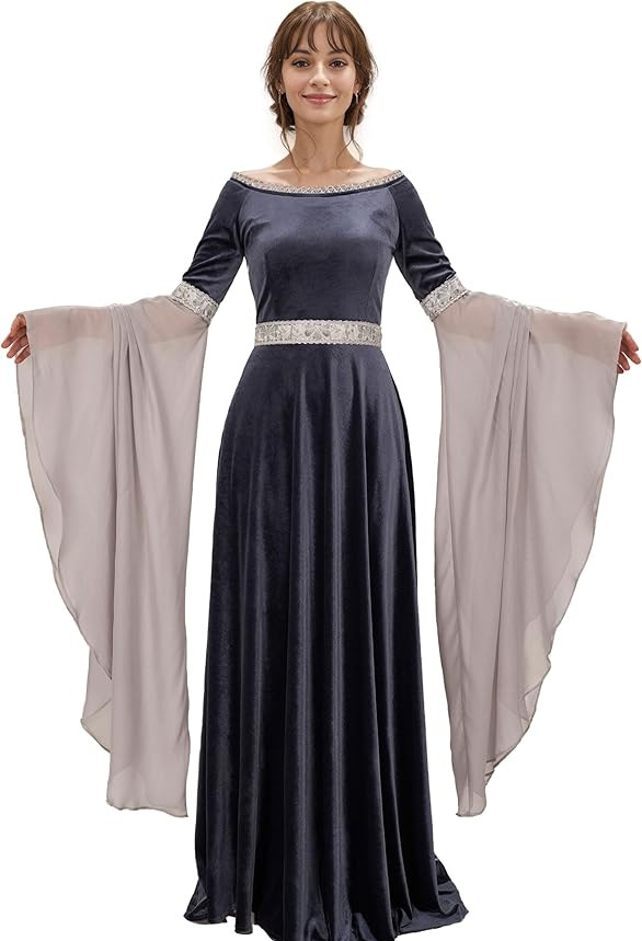 Medieval Fantasy Dress Retro Costume Forest Fairy Elf Velvet Gown