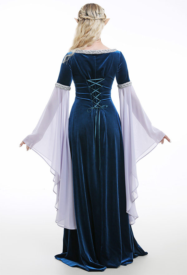 Renaissance Medieval Dress Handmade Vintage Forest Fairy Elf Velvet Back Lace-up Evening Dress Cosplay Costume
