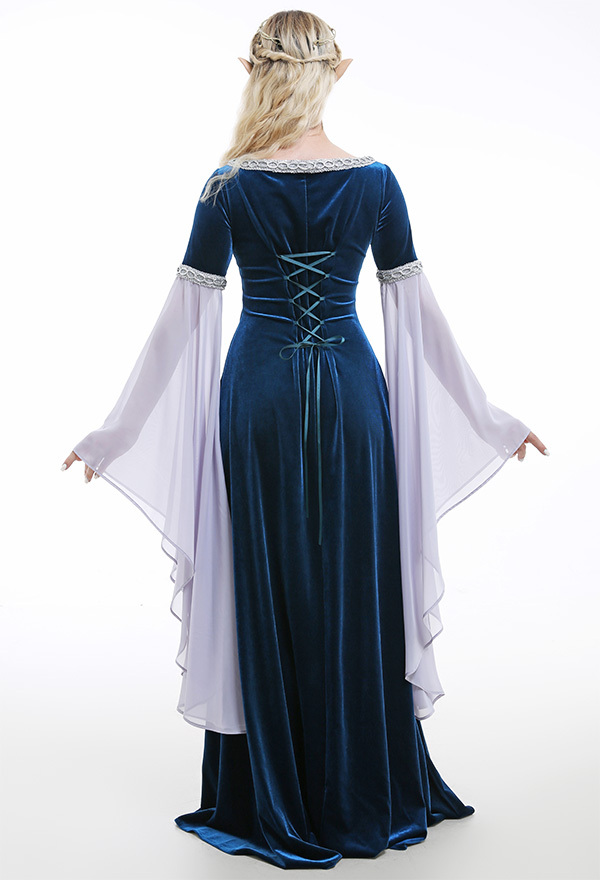 Renaissance Medieval Dress Handmade Vintage Forest Fairy Elf Velvet Back Lace-up Evening Dress Cosplay Costume