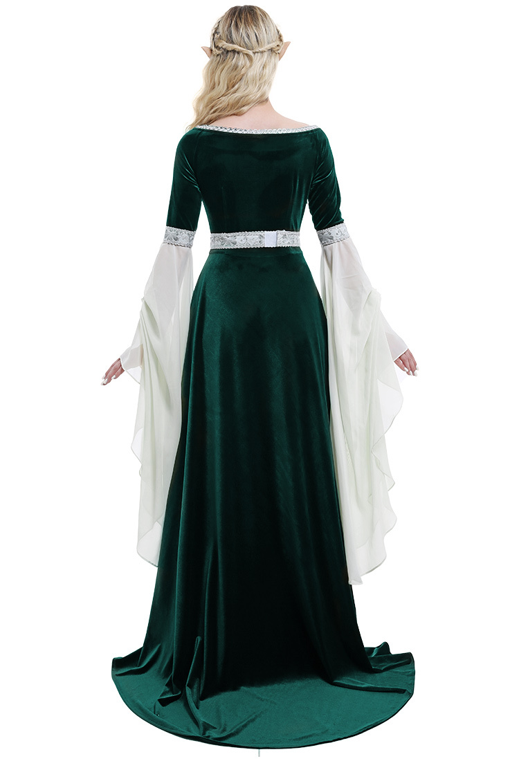Medieval Fantasy Dress Grey Retro Costume Forest Fairy Elf Velvet Gown