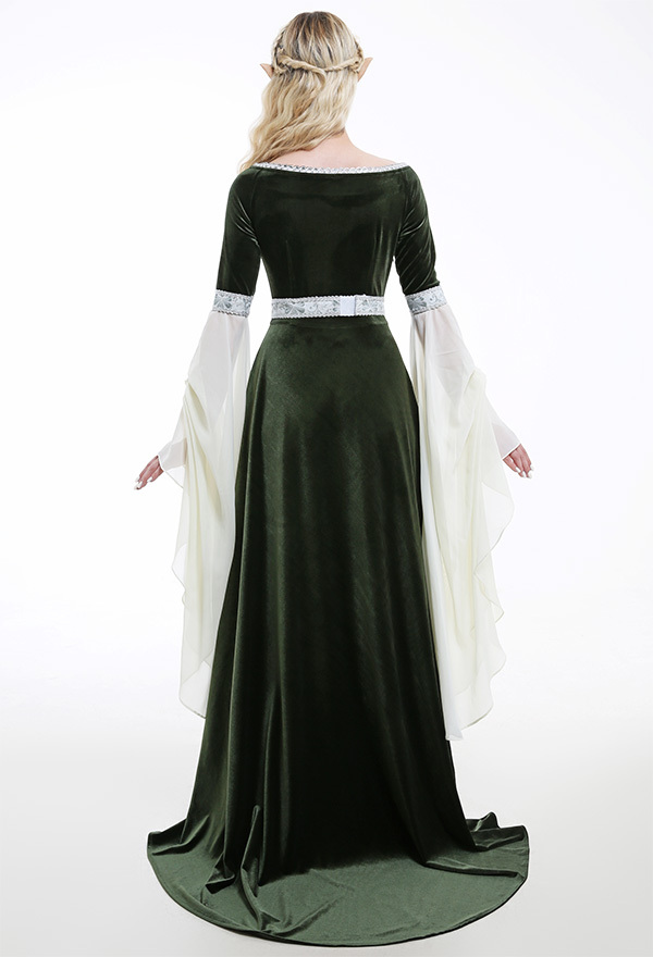 Medieval Fantasy Dress Retro Costume Forest Fairy Elf Velvet Gown