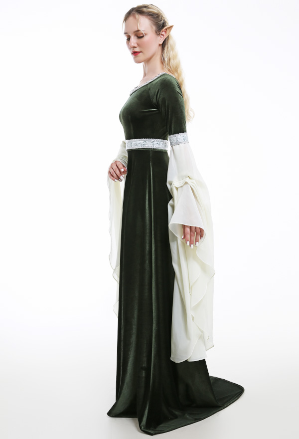 Medieval Fantasy Dress Retro Costume Forest Fairy Elf Velvet Gown