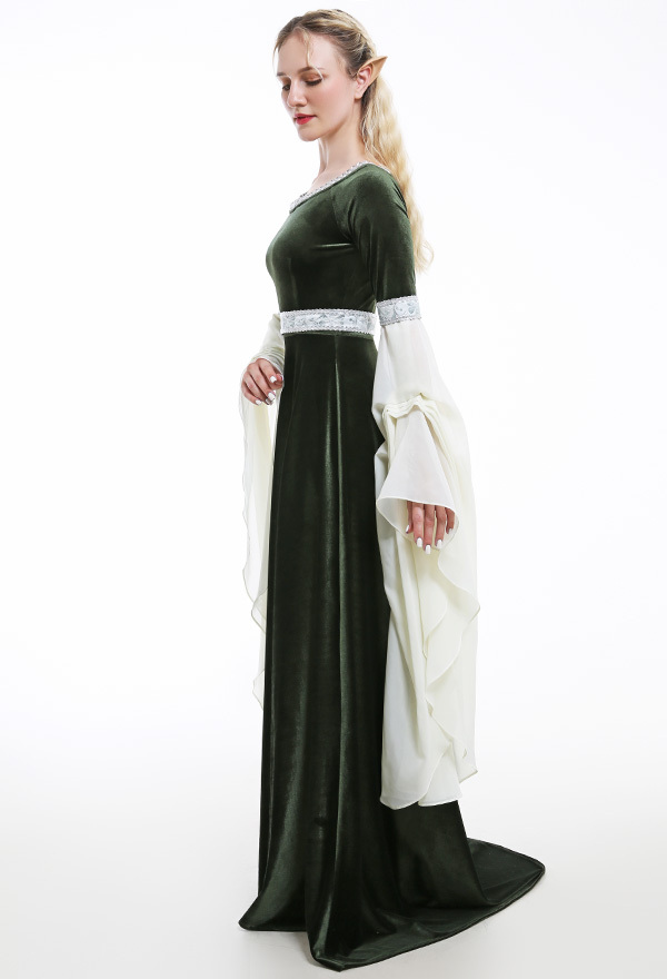 Medieval Fantasy Dress Retro Costume Forest Fairy Elf Velvet Gown