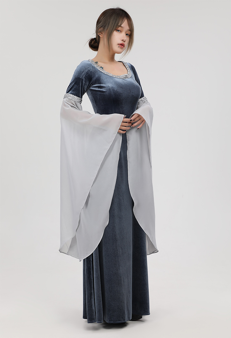 Renaissance Medieval Dress Handmade Vintage Forest Fairy Elf Velvet Back Lace-up Wine Red Evening Dress Cosplay Costume