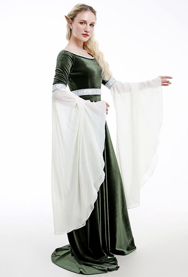 Medieval Fantasy Dress Retro Costume Forest Fairy Elf Velvet Gown