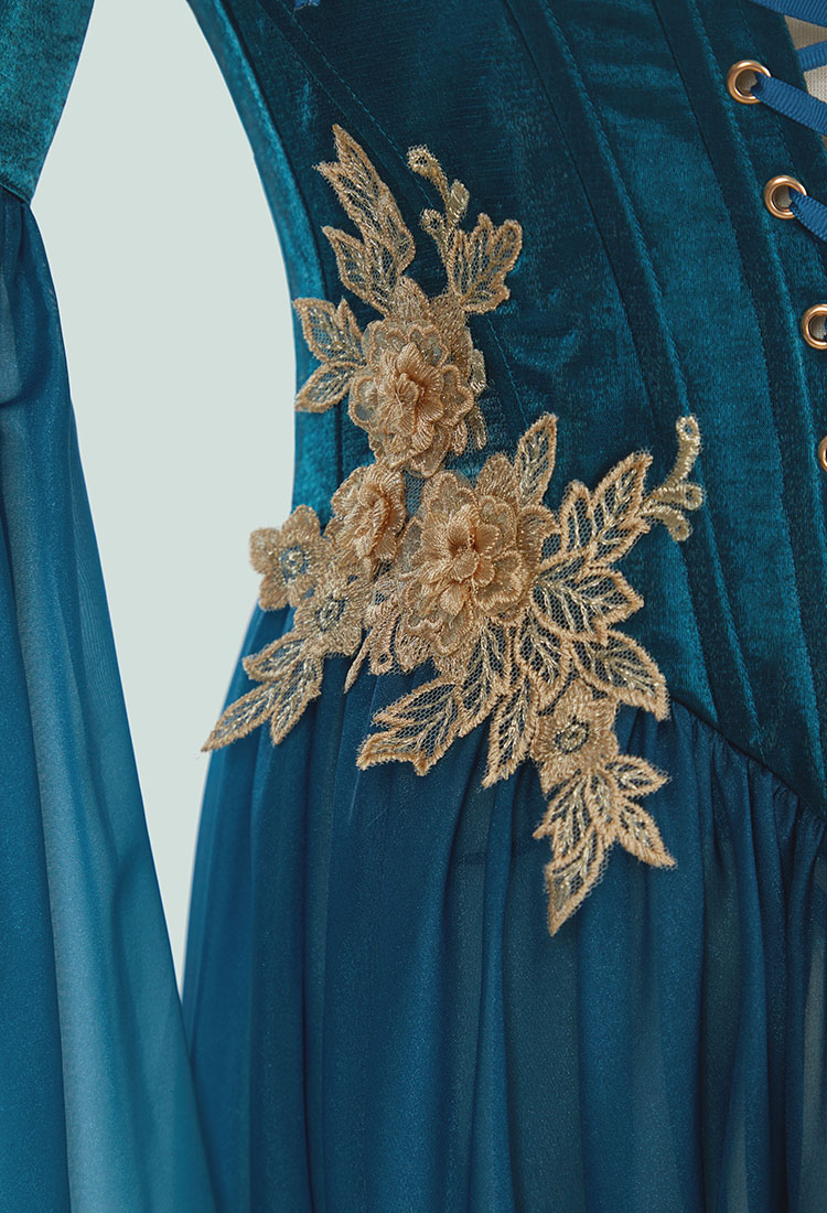 Medieval Renaissance Costume Elf Style Green Dress with Sleeves Cosplay Costume