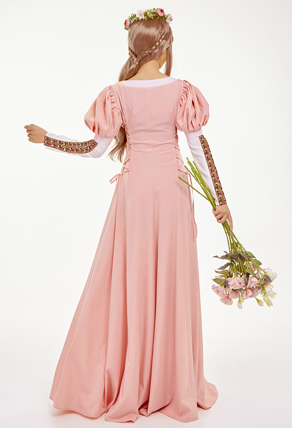 Medieval Renaissance Costume Vintage Retro Blue Green Puff Sleeves Fake Two Piece Dress