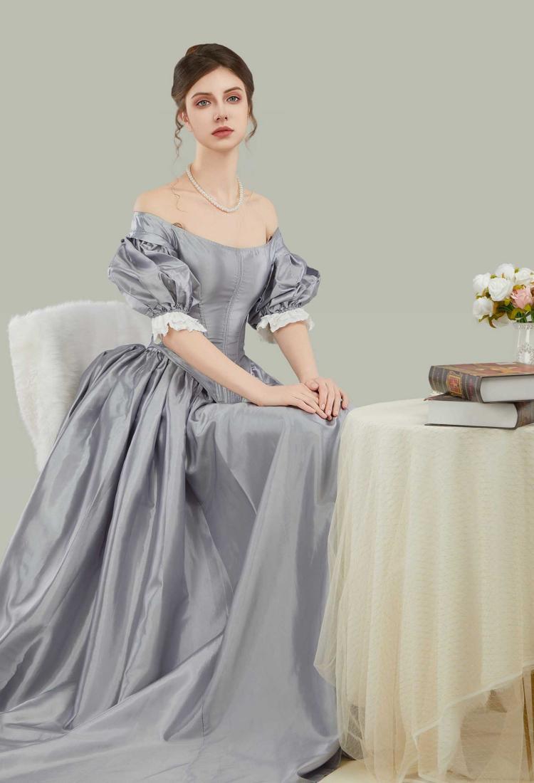 Renaissance Costume Victorian Edwardian Baroque Dress Set Puff Sleeve Corset and Long Skirt