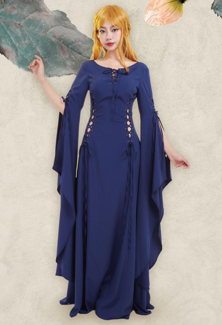 Medieval Renaissance Vintage Wedding Dress with Long Trailing Sleeves