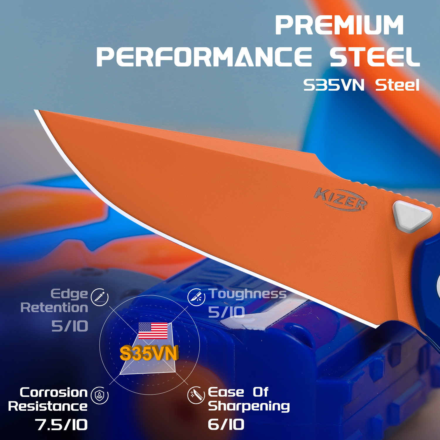 Nostalgia Play Series | Feweed | S35VN | Blue & Orange Handle | Ki3694A8