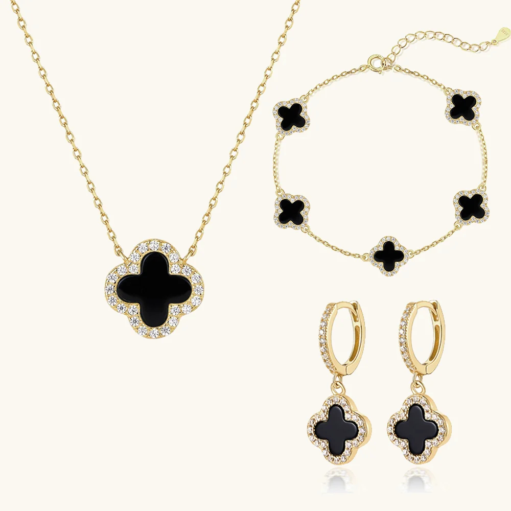 Klee 3-teiliges Set: Halskette, Armband und Creolen