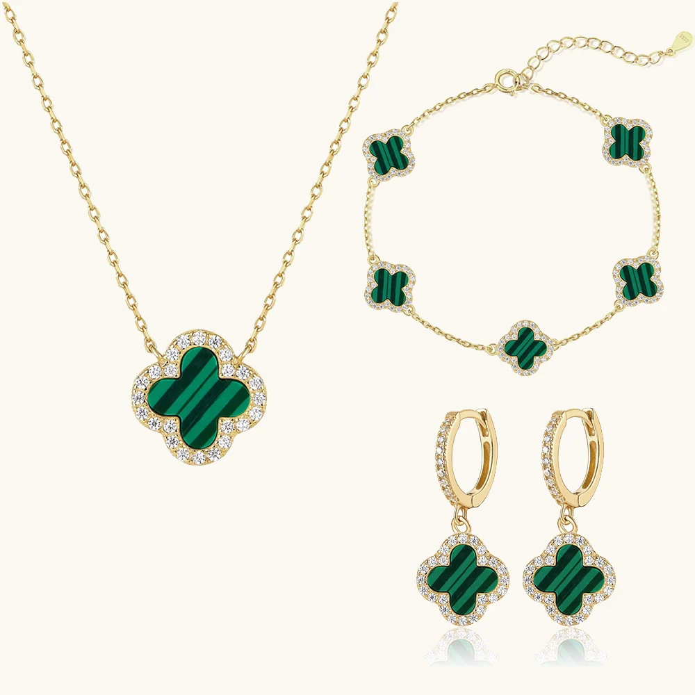 Klee 3-teiliges Set: Halskette, Armband und Creolen