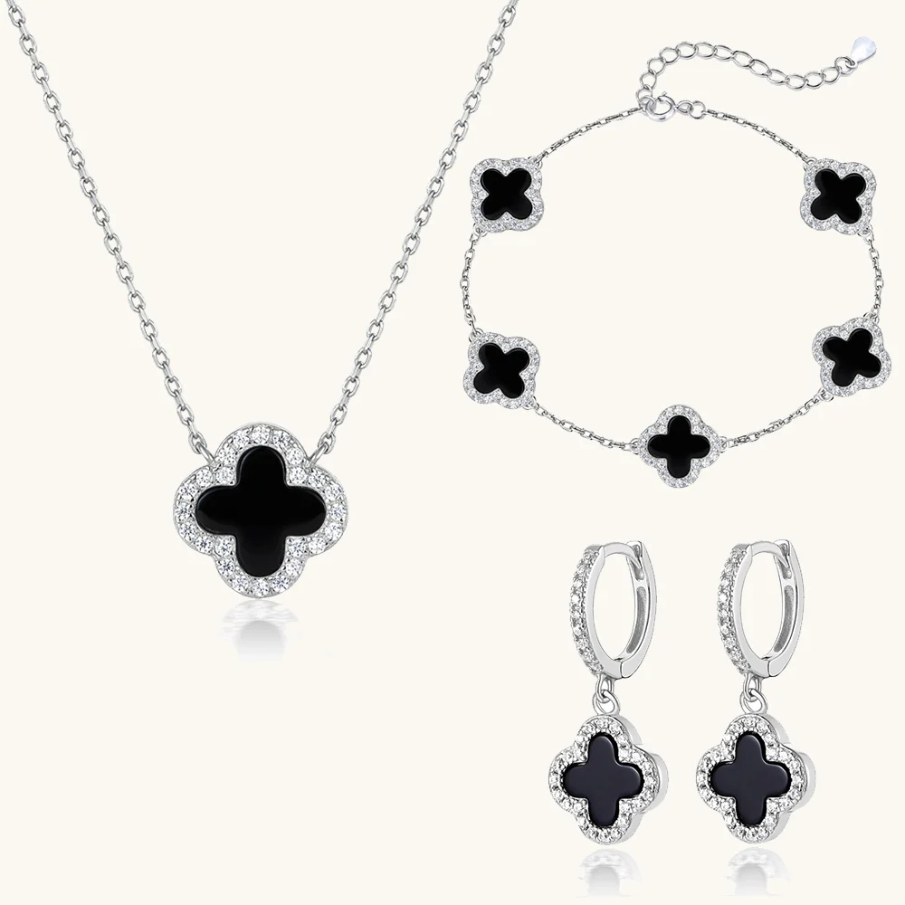 Klee 3-teiliges Set: Halskette, Armband und Creolen