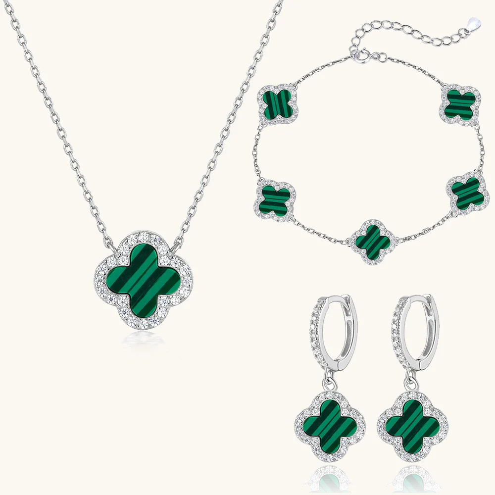 Klee 3-teiliges Set: Halskette, Armband und Creolen
