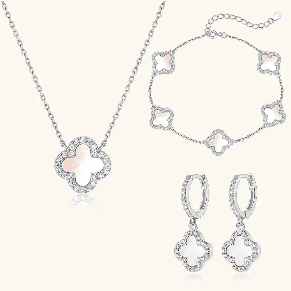 Klee 3-teiliges Set: Halskette, Armband und Creolen