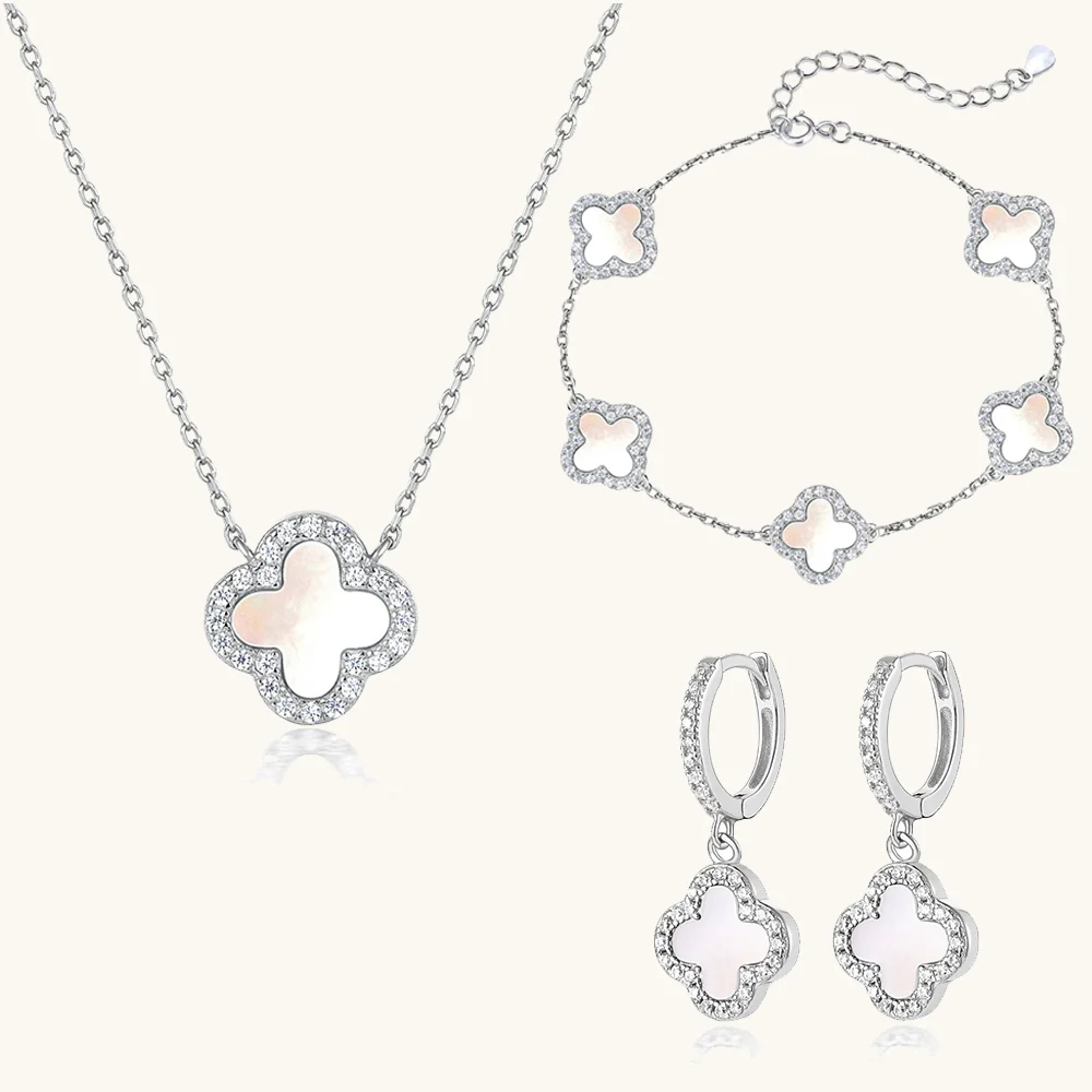 Klee 3-teiliges Set: Halskette, Armband und Creolen
