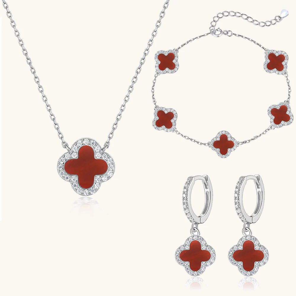 Klee 3-teiliges Set: Halskette, Armband und Creolen